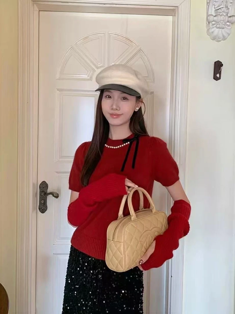 蝴蝶结圆领针织衫 31249