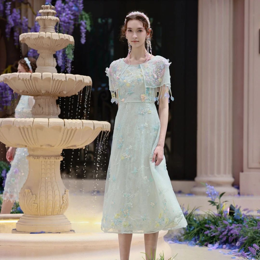 Marie Elie【深海絮语】时尚气质秀款钉珠连衣裙EAF21M10850