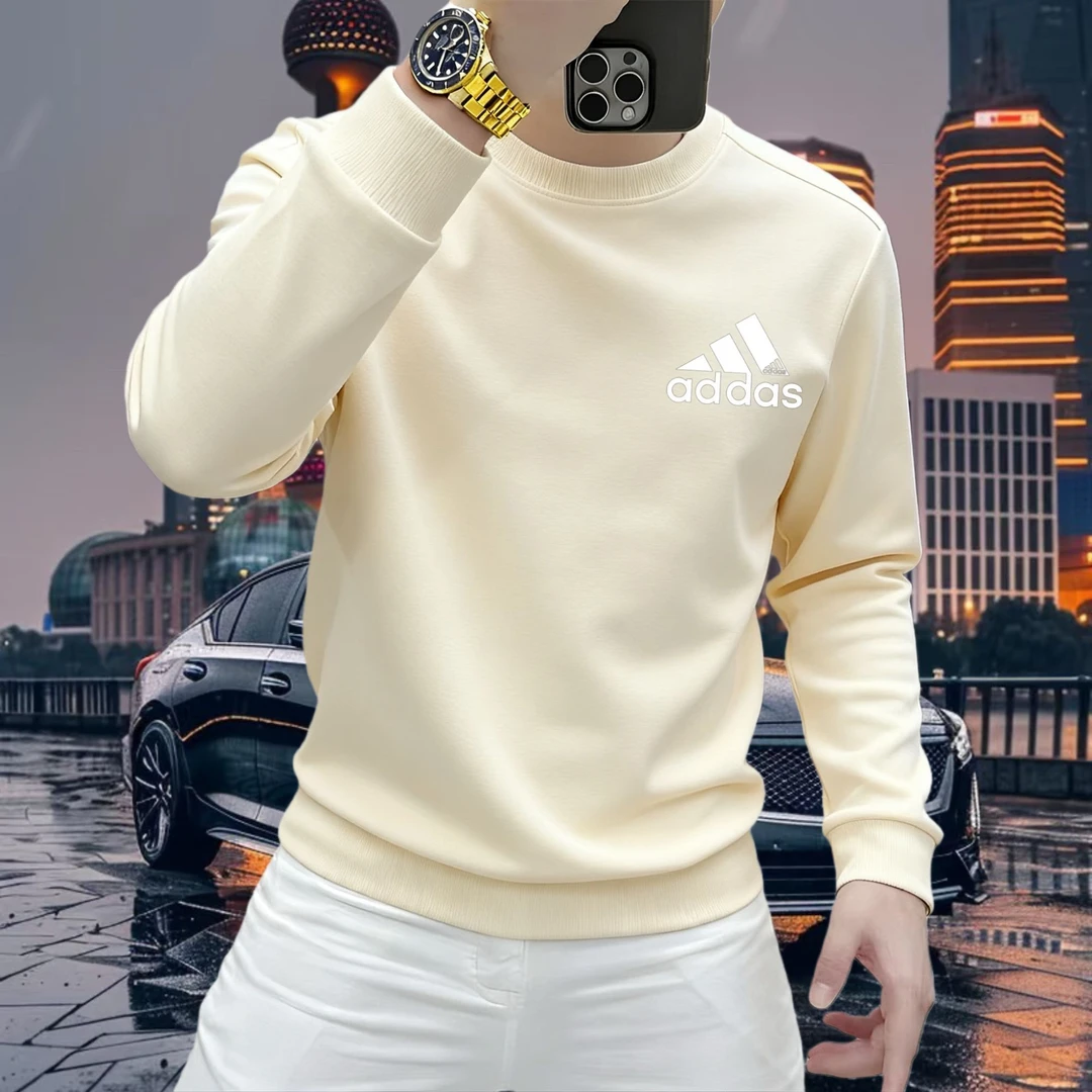 2025秋冬潮牌男生时尚卫衣潮流百搭修身加绒打底衫圆领休闲男上衣