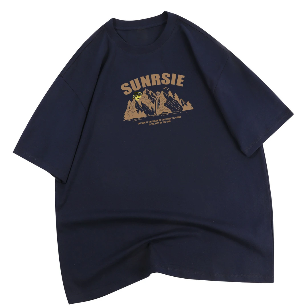 240g重磅T恤个性短袖夏季时尚宽松白色运动印花老公t恤衫情侣山峰