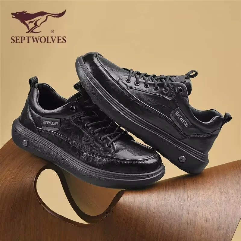 七匹狼男士休闲皮鞋2025新款鞋子男潮鞋百搭男鞋厚底增高男士板鞋