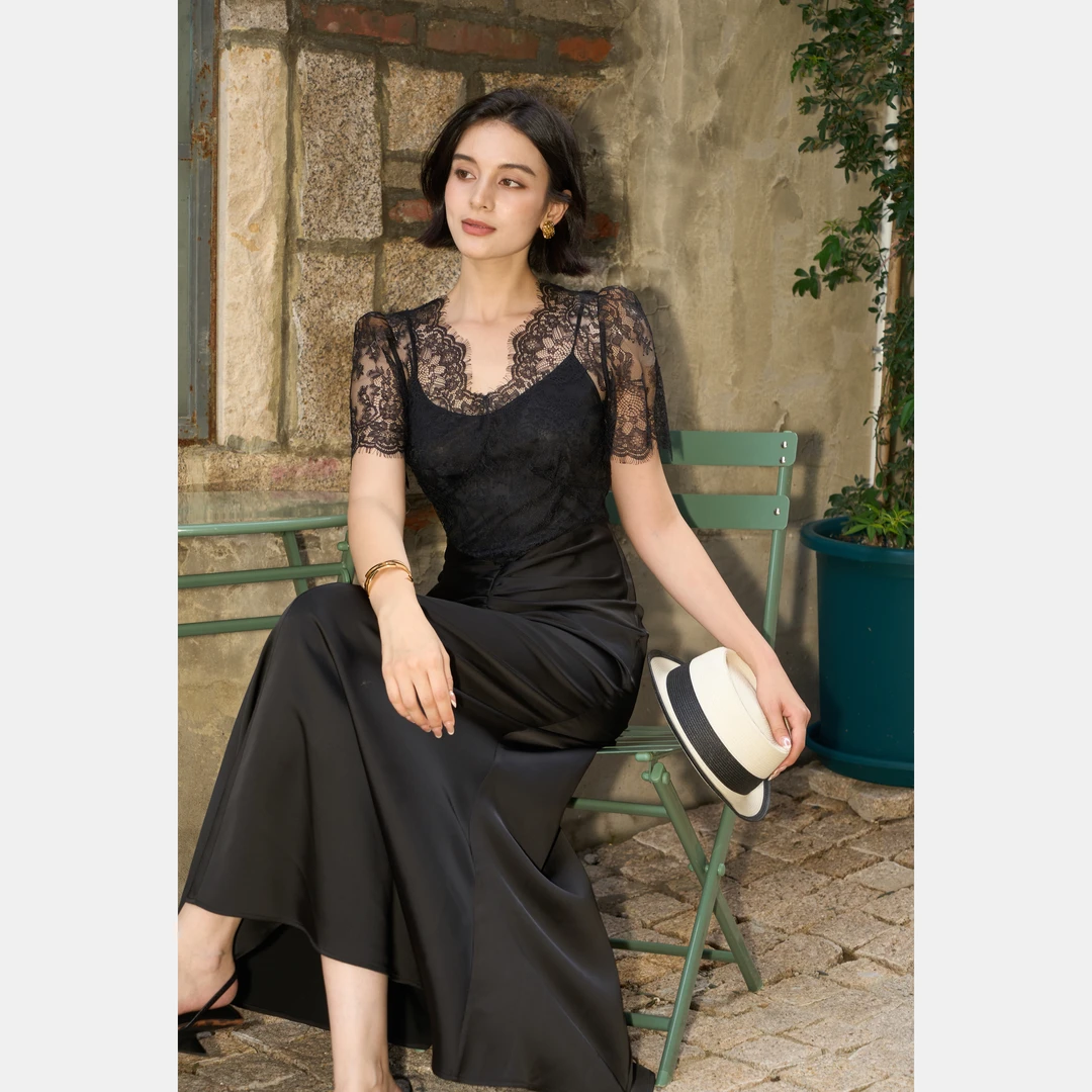 【生如夏花】版型绝妙 重工艺假三件套立裁蕾丝拼鱼尾长连衣裙