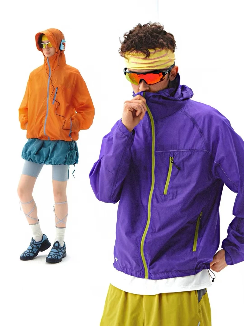 夏季山系户外防水轻量可收纳带帽檐撞色透气高倍防晒服皮肤衣