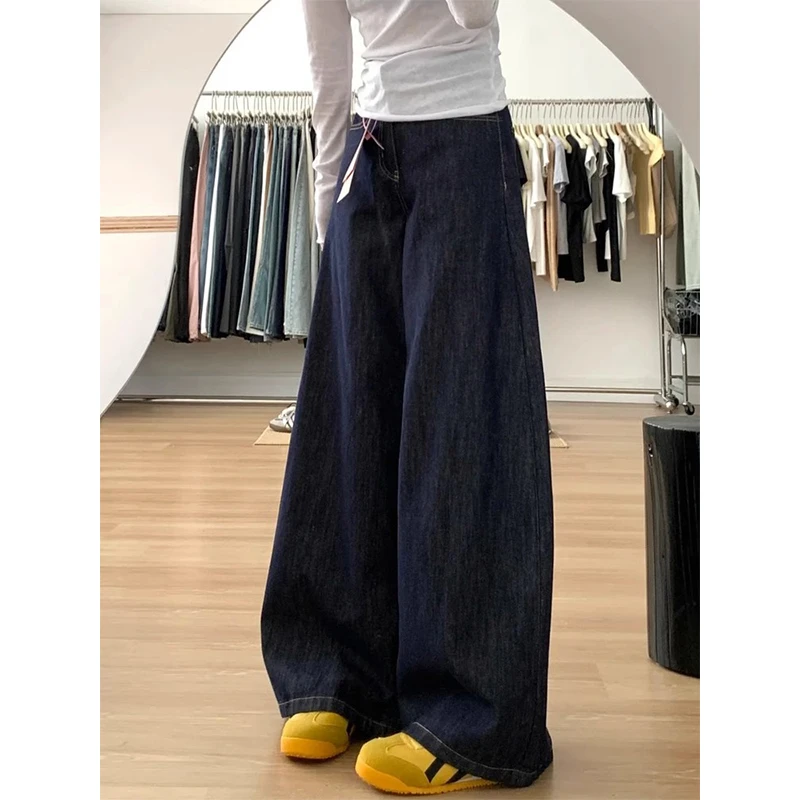 【清仓+运费险】美式深蓝色阔腿牛仔裤女冬季高腰宽松显瘦直筒裤