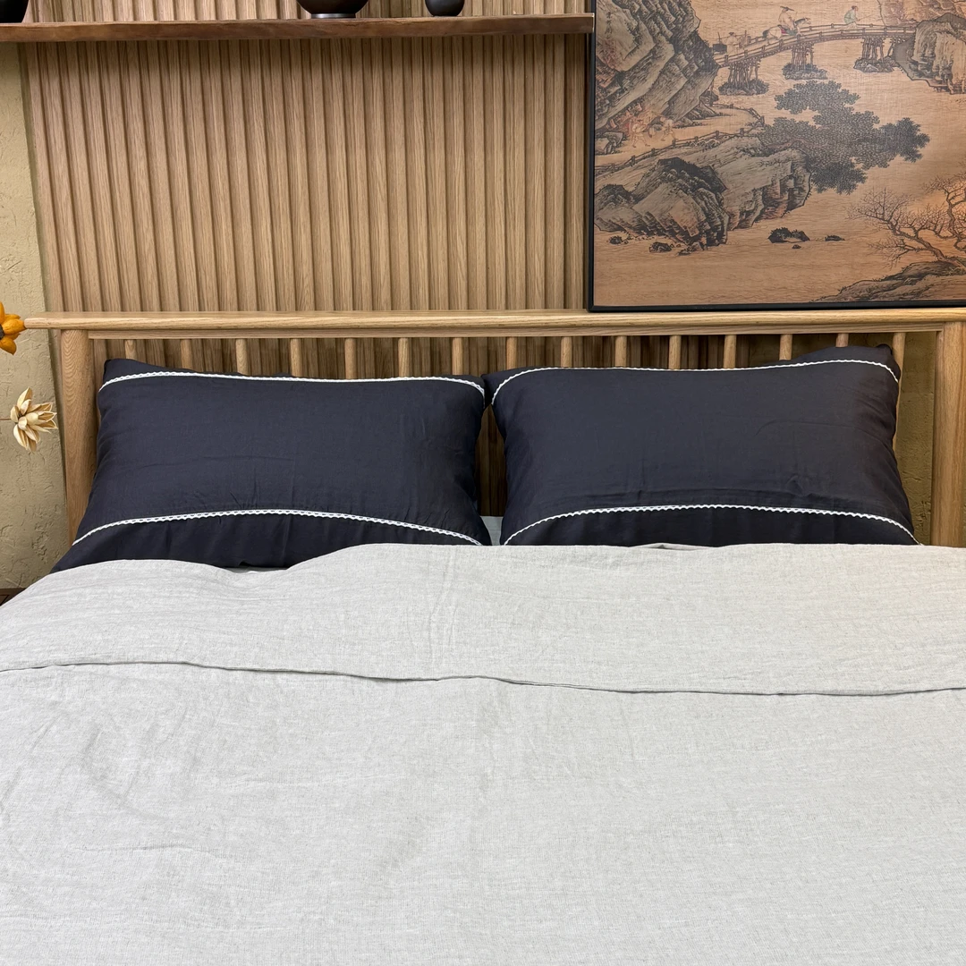 【麻代专属】汉麻黑色白条枕套48*74