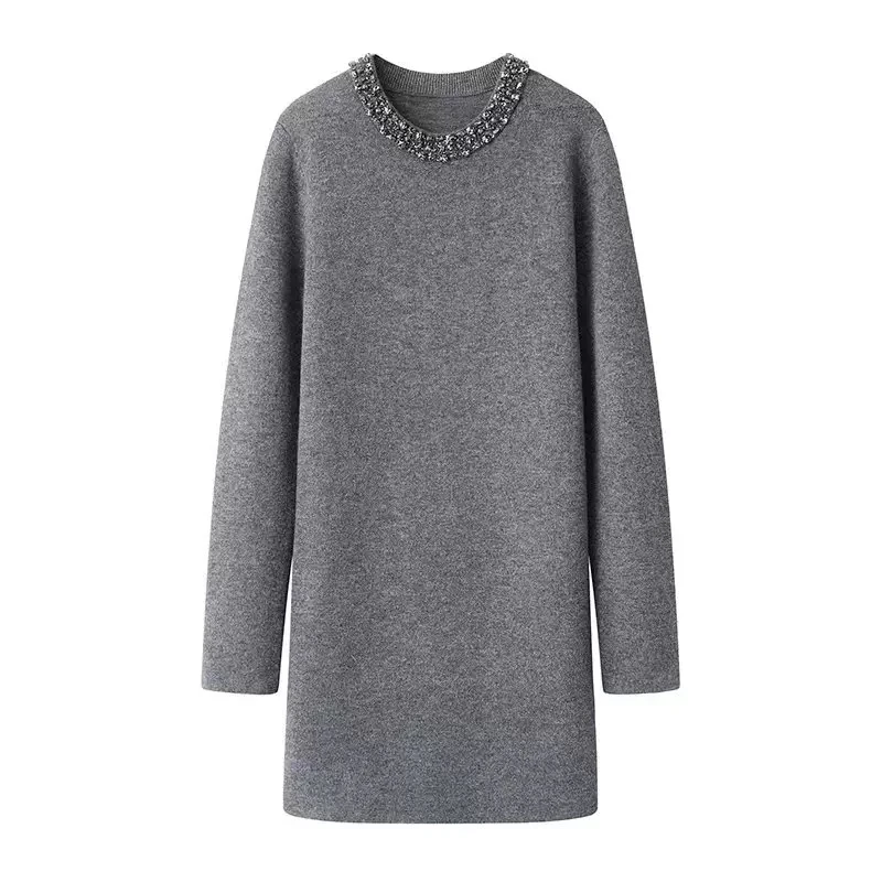 1095手工钉钻显瘦针织毛衣连衣裙女2024冬季气质百搭裙子