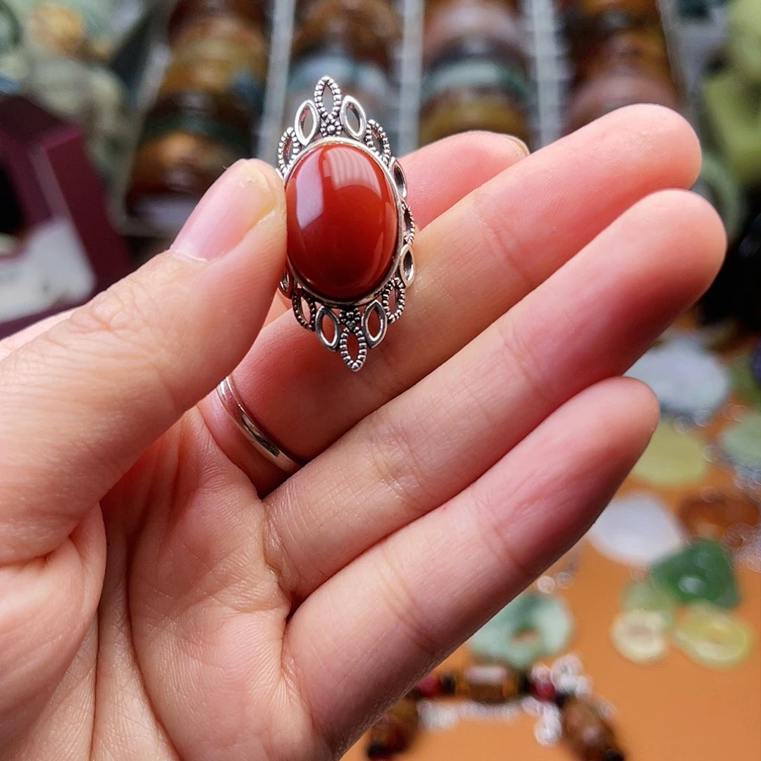 石英质玉戒指银S925镶嵌
