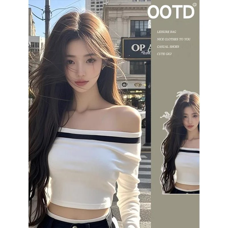 独特的和别致的白色甜辣妹单肩下摆衬衫与利基苗条合身和超级好看