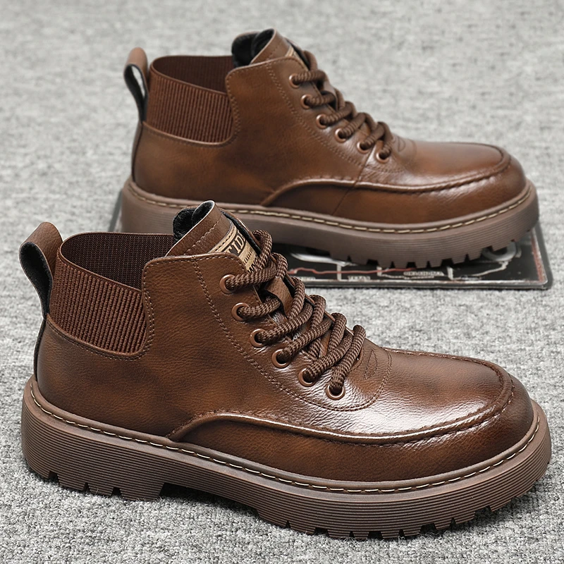 3122马丁靴冬季加绒防滑保暖百塔中帮工装靴内增高厚底潮流皮鞋男