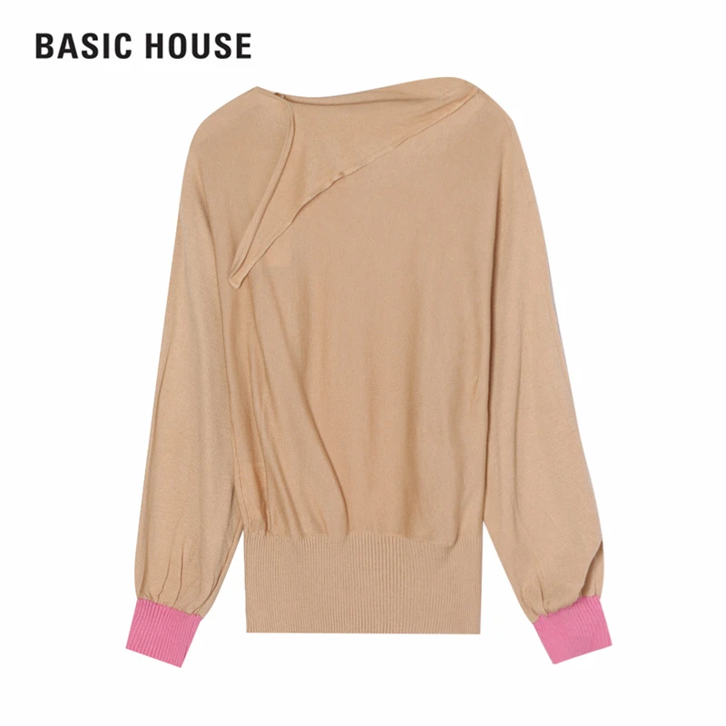Basic House/百家好时尚拼接宽松针织衫BJ869-HUKT720EBE