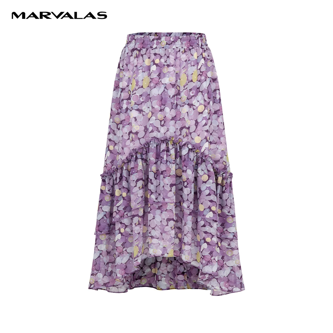 【小熊专属】曼德诗自然腰紫色半身裙中长款碎花裙女