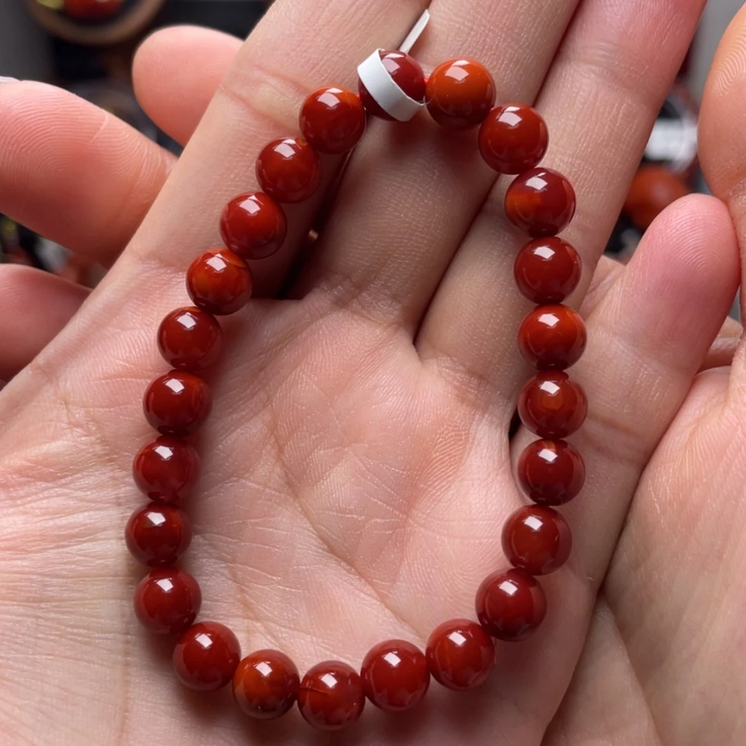 【闪购商品】未镶嵌7mm收藏级牛血红双色手串南红玛瑙