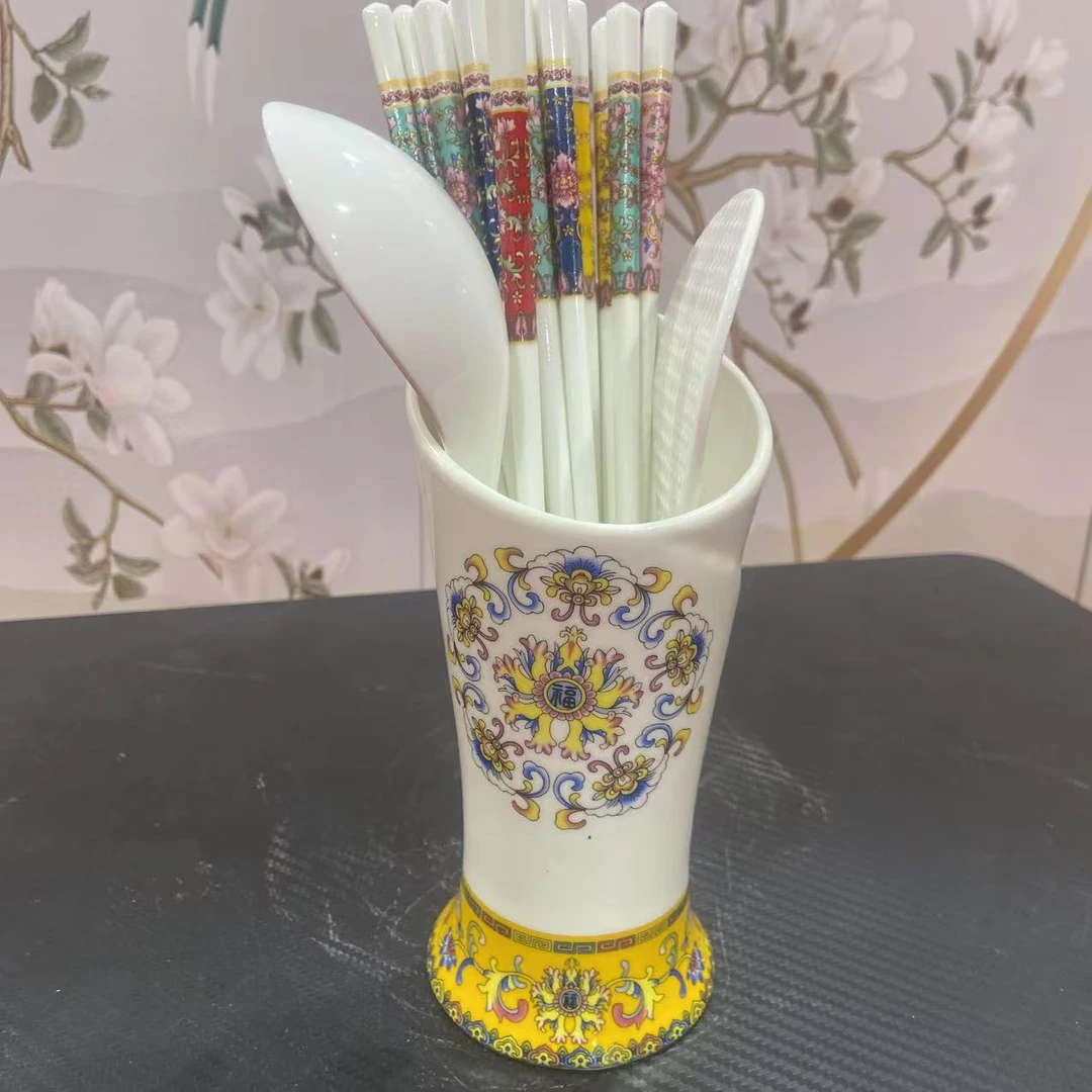 珐琅彩筷子10双+饭勺+大汤勺+筷子筒