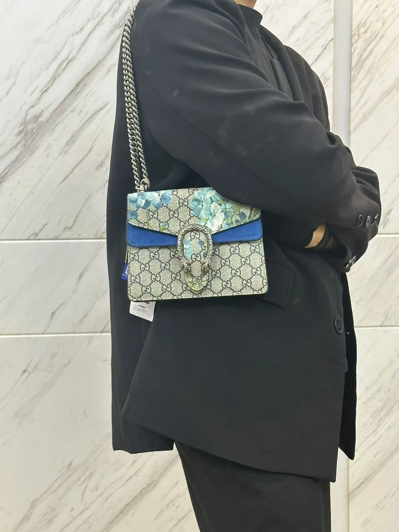 95新 GUCCI/古驰 蓝色花卉酒神小号/云海优选/H03040