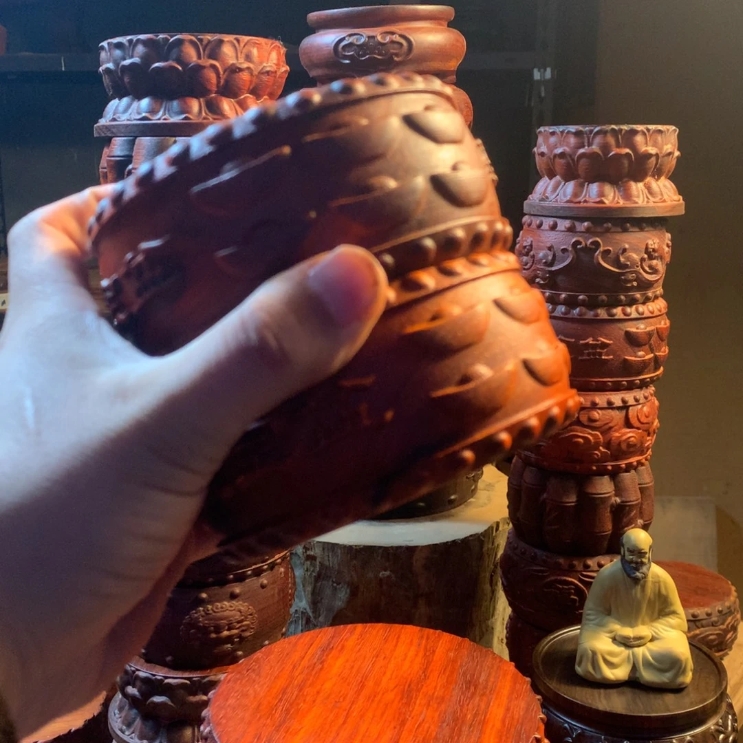 用***0木邵氏紫檀10厘米聚宝盆一对