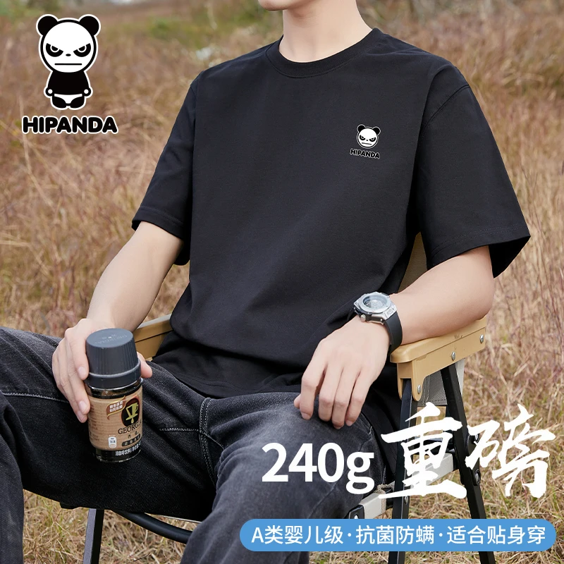 HiPanda你好熊猫重磅纯棉短袖T恤男士夏季款潮牌宽松休闲半袖上衣