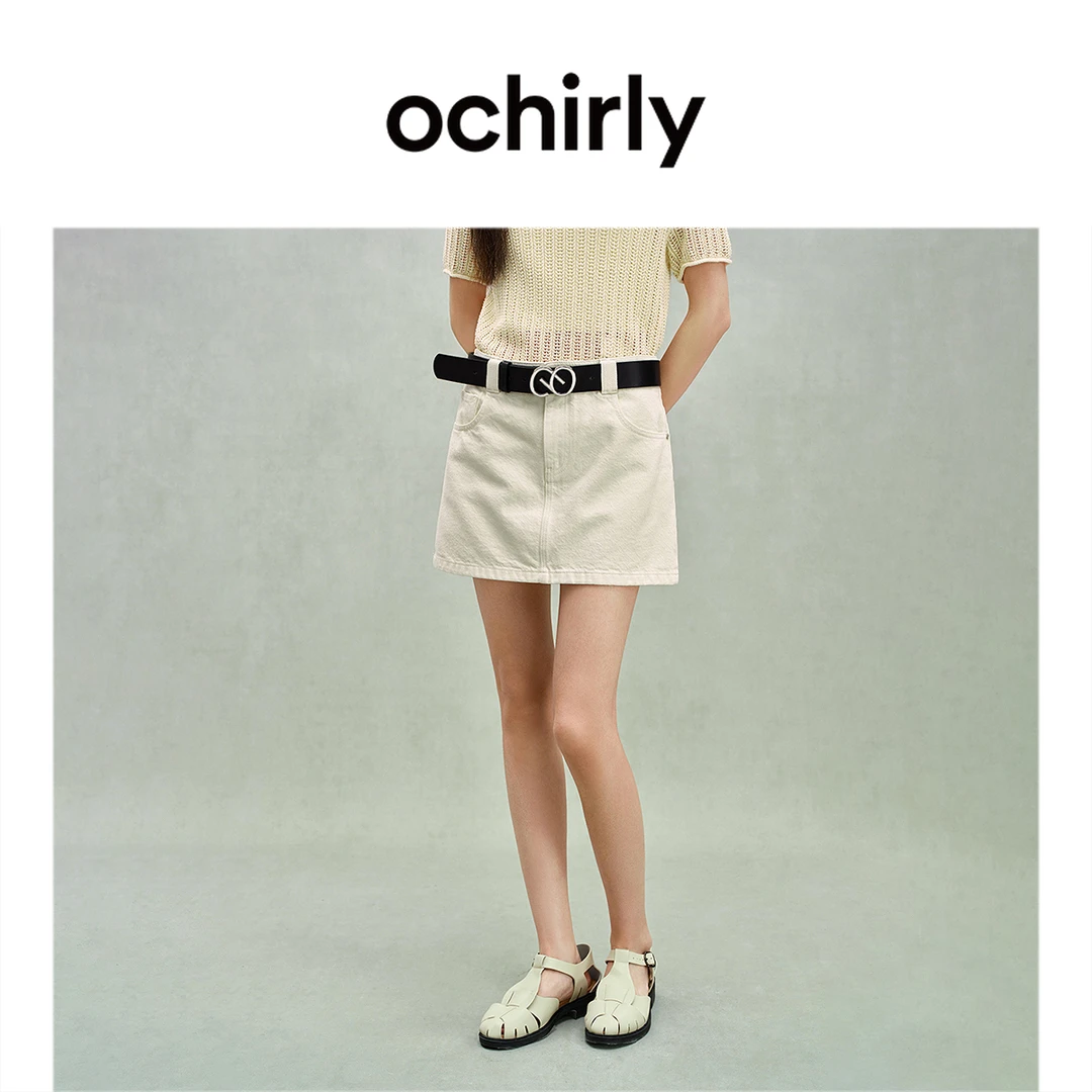 ochirly欧时力包臀牛仔裤裙短裙半身裙气质配腰带25夏 新款流光风