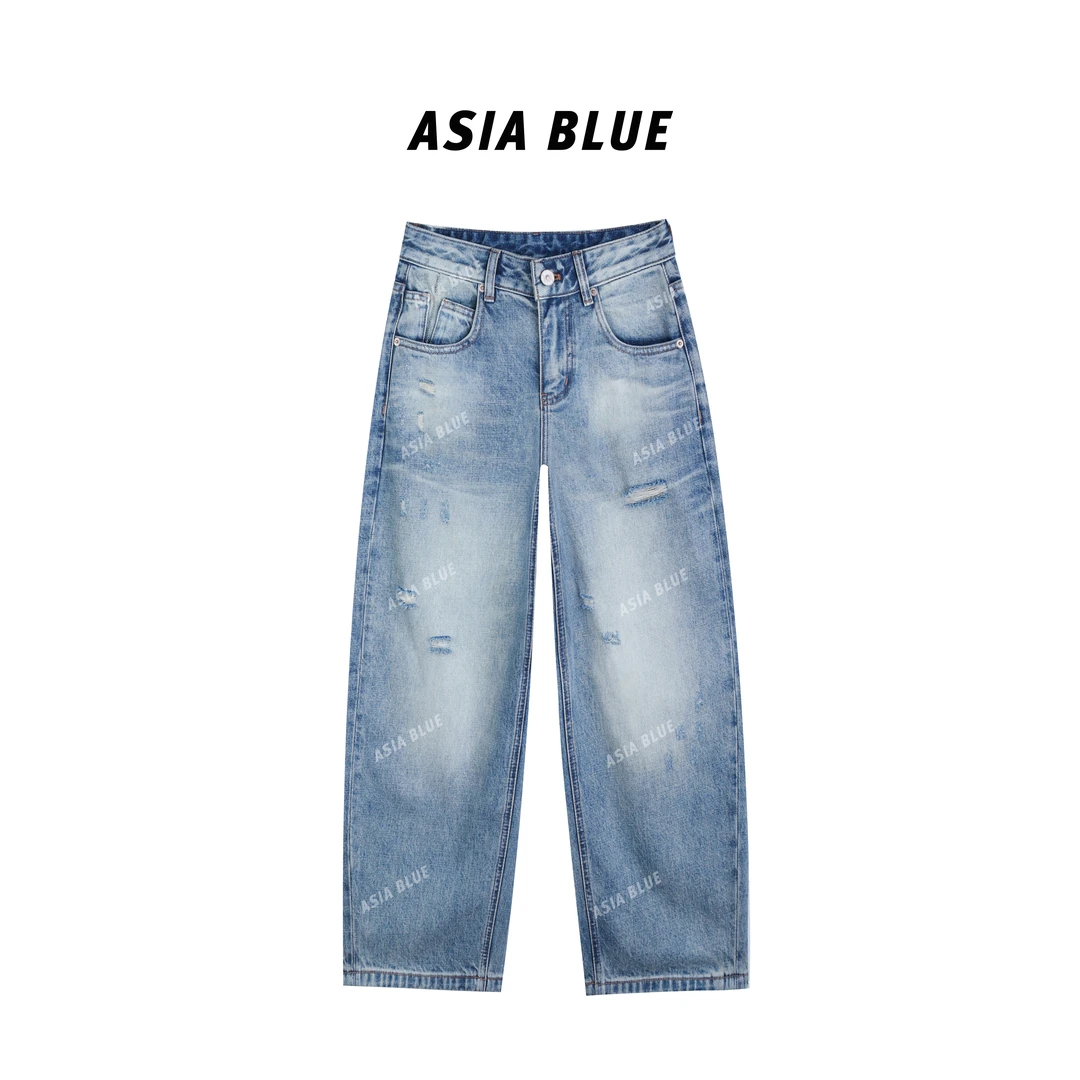 【ASIA BLUE】· 沐白 · 秋季复古水洗无弹百搭洋气八分牛仔裤AB5527