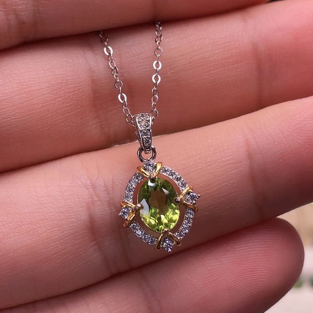 颈饰银S925镀金镶嵌橄榄石