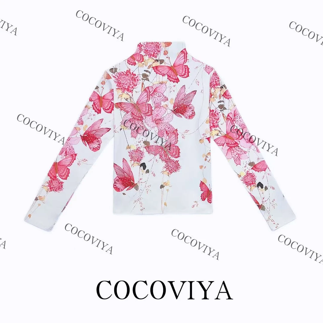 【CC】COCOVIYA蝶影缀花雅致文艺长袖T恤时尚内搭休闲上衣26C-18