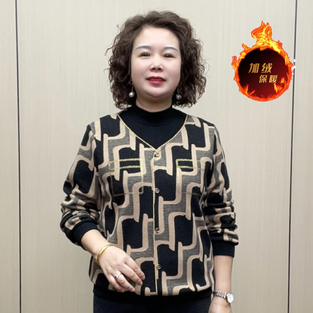 2025冬季加绒气质中老年时尚宽松女士洋气显瘦弹力妈妈装