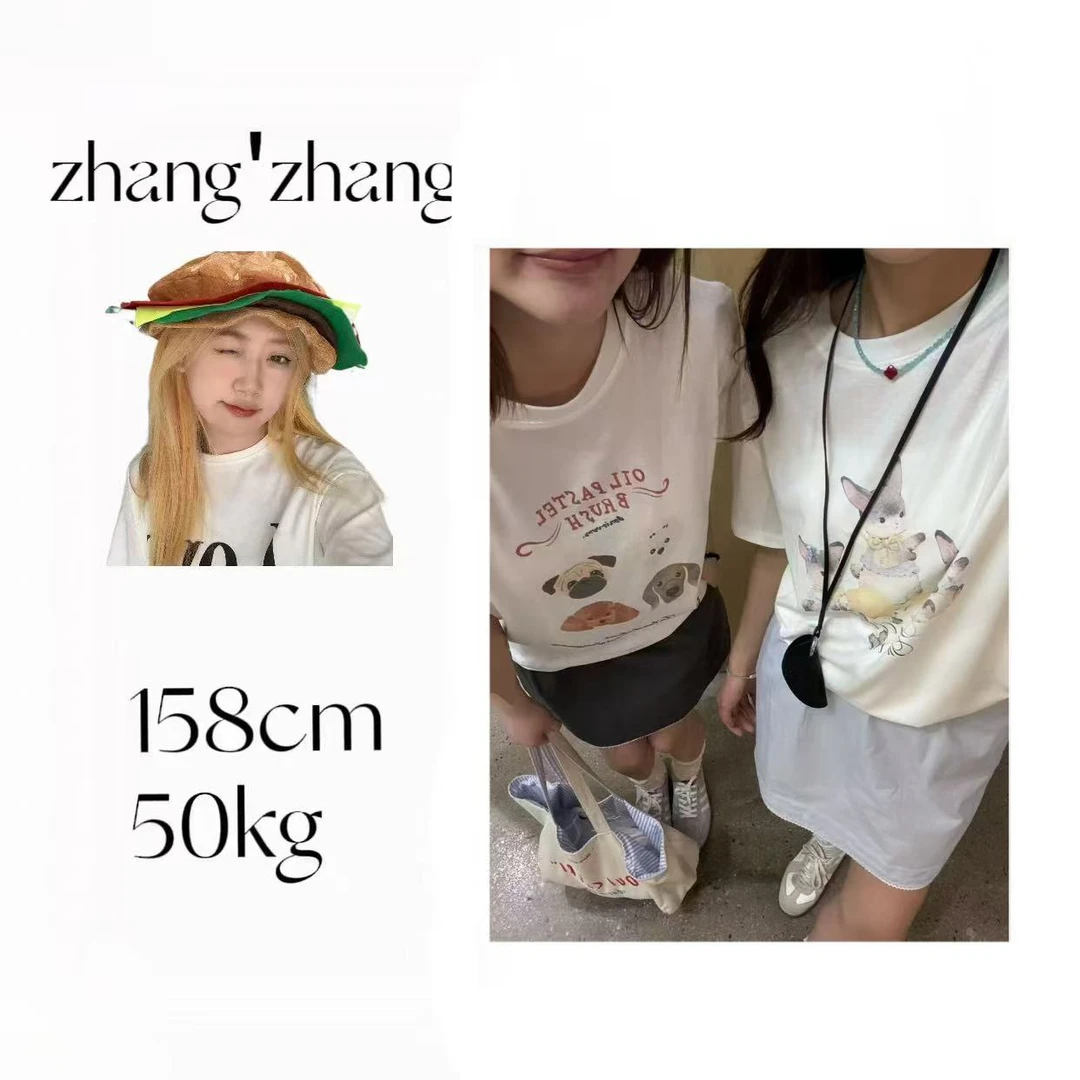 【张张家】E236-E250休闲宽松时尚百搭短袖宽松ins韩版卡通休闲