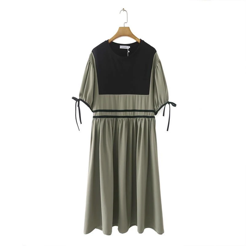 宽松新款时尚夏季显瘦减龄透气假两件收腰中长款连衣裙QZ3756-NO