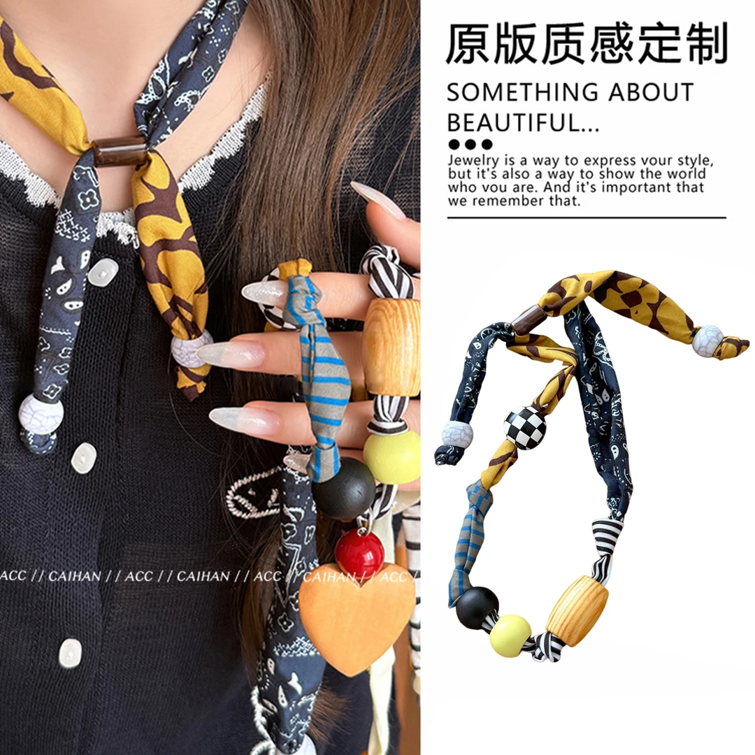 筑梦小岛~时髦布艺趣味拼接项链女款小众设计锁骨链丝巾领巾配饰