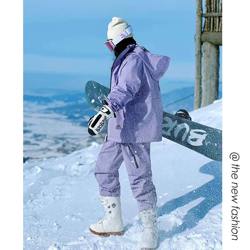 东方骆驼紫色滑雪服女加厚防风防水网红款情侣滑雪服套装男士宽松