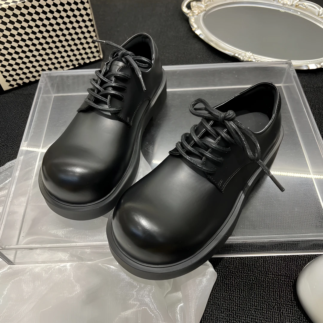 韩版系带黑色乐福鞋娃娃头时尚百搭显脚小气质小皮鞋春季厚底