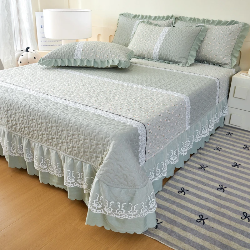 加厚通用夹棉亲肤加厚床单防滑夹棉绗缝双人床蕾丝网红三件套加绒