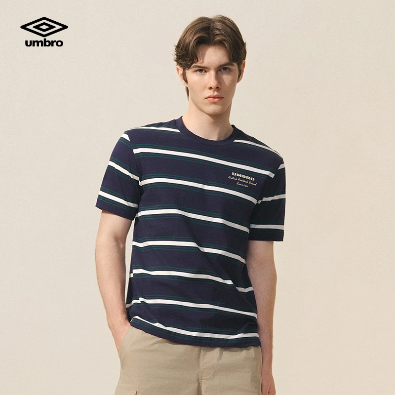 umbro茵宝 圆领短袖条纹夏季T恤男士户外舒适经典简约U2125240284