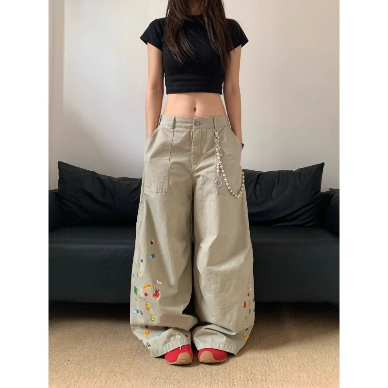 美式复古宽松弯刀工装休闲裤男女高街休闲拖地阔腿cleanfit长裤潮