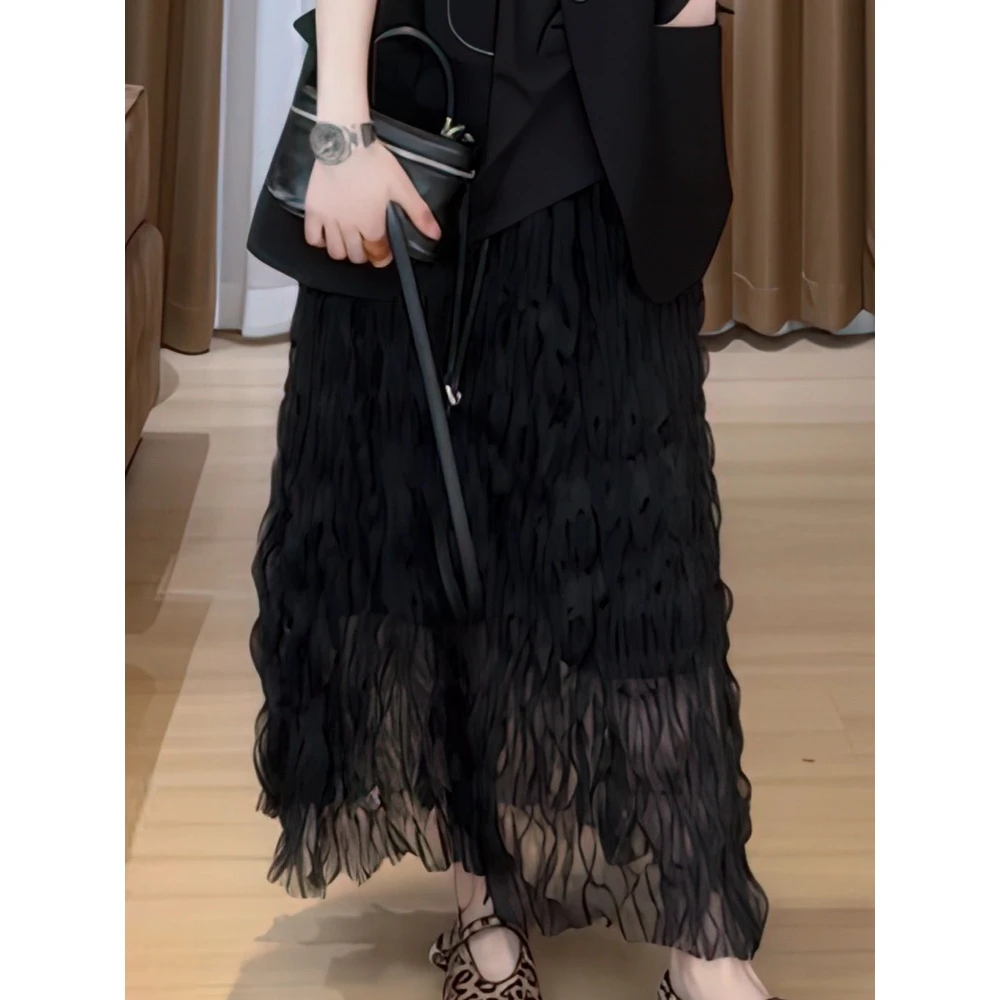 我也不想一直被夸，好美褶皱半身裙女2025年高腰显瘦松紧腰A字裙子