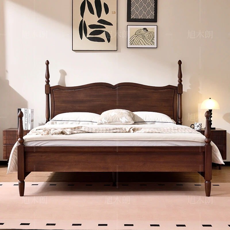黑胡桃双人床卧室家用现代简约主卧婚床储物1.5米1.8米全实木大床