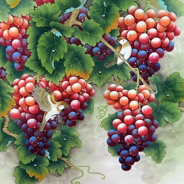 国画工笔画作品葡萄任海鲜画