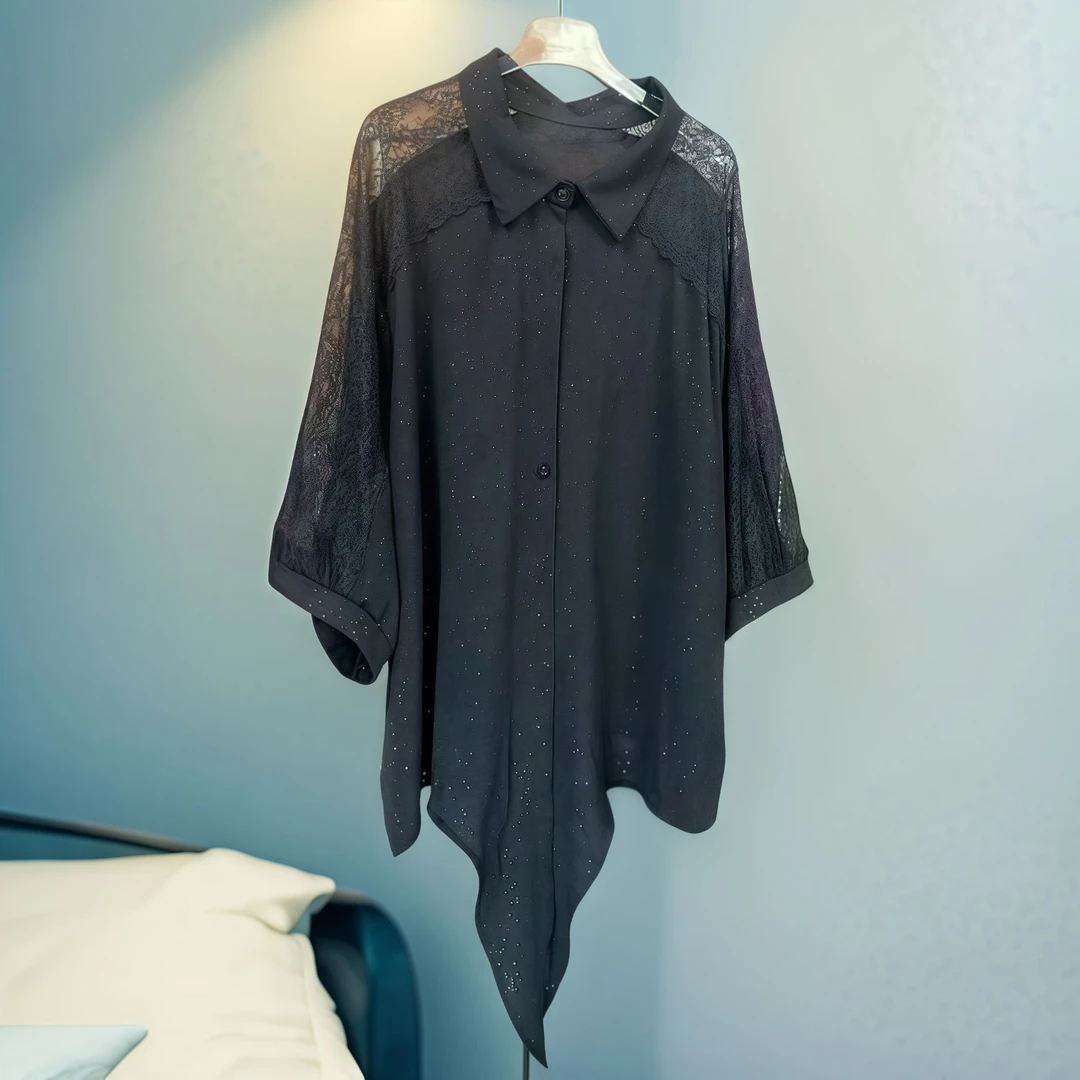 气质时尚宽松不规则休闲大码洋气设计师优雅轻奢上衣6888(黑色)