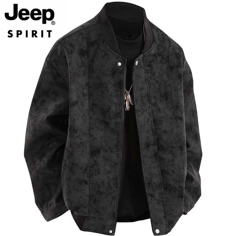 JEEP SPIRIT吉普秋冬季皮衣男款薄厚款棒球领外套机车防风皮夹克