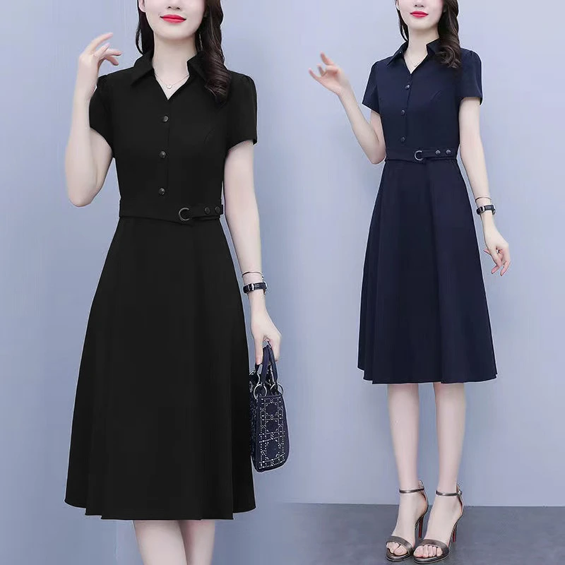 夏季新款韩版修身显瘦气质连衣裙轻熟风大码女装现货