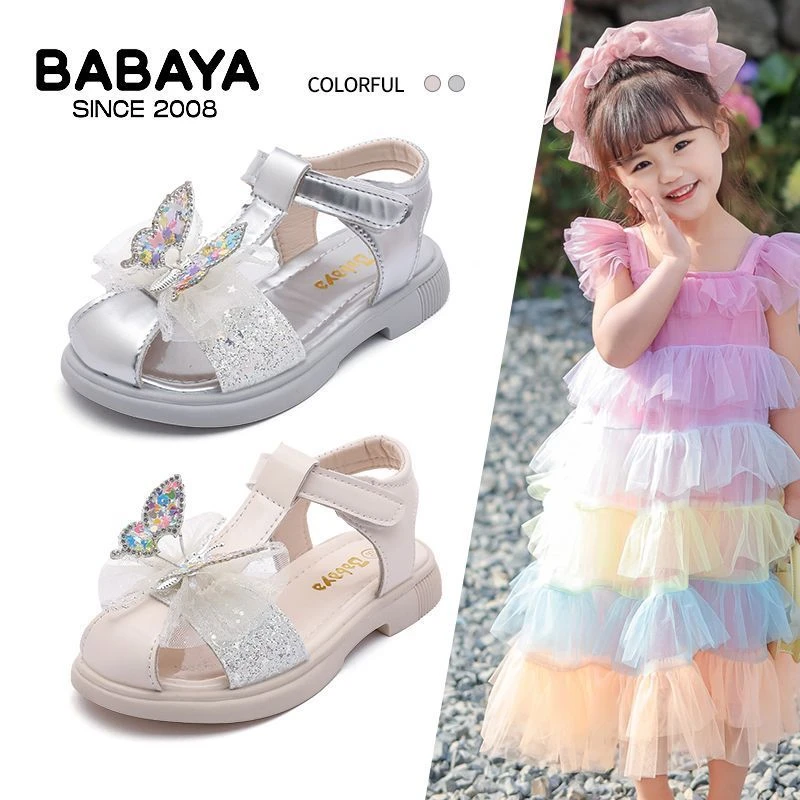 芭芭鸭女童包头凉鞋2025夏季新款洋气宝宝沙滩鞋女孩蝴蝶结公主鞋