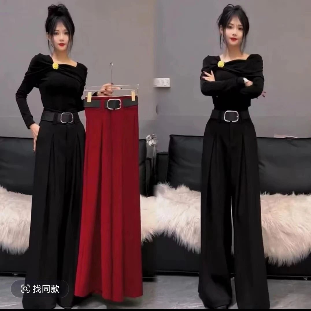 春夏外穿高腰气质黑色阔腿裤女新款显瘦显高长款时髦拖地直筒裤潮