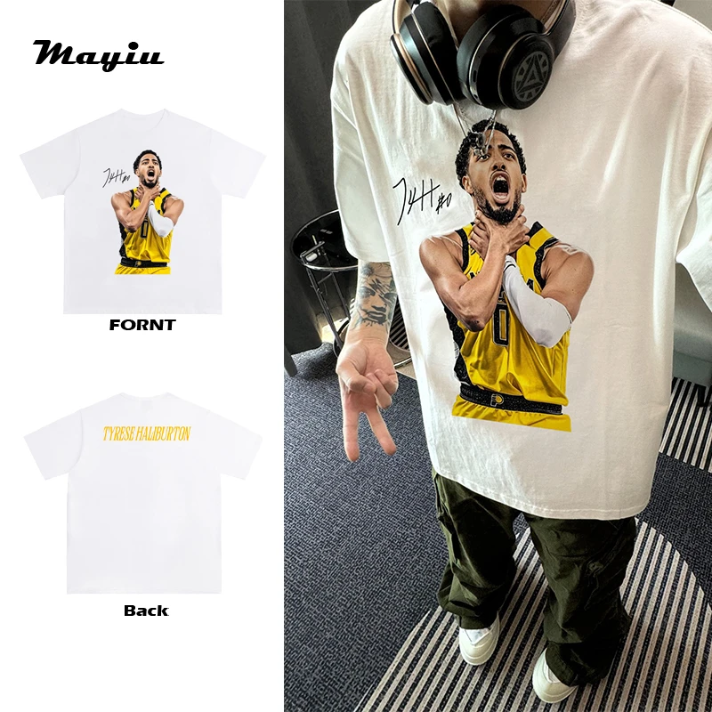 哈利伯顿绝杀名场面男女同款t美式纯棉情侣夏季短袖上衣国潮新款