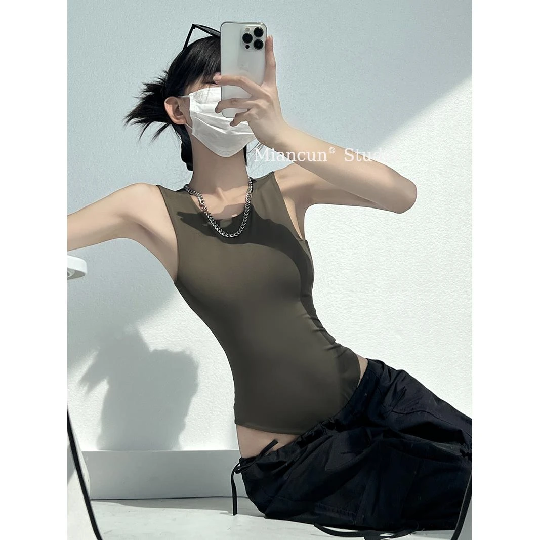 好版型力荐!卡戴珊同款圆领紧身连体衣女修身打底吊带性感上衣