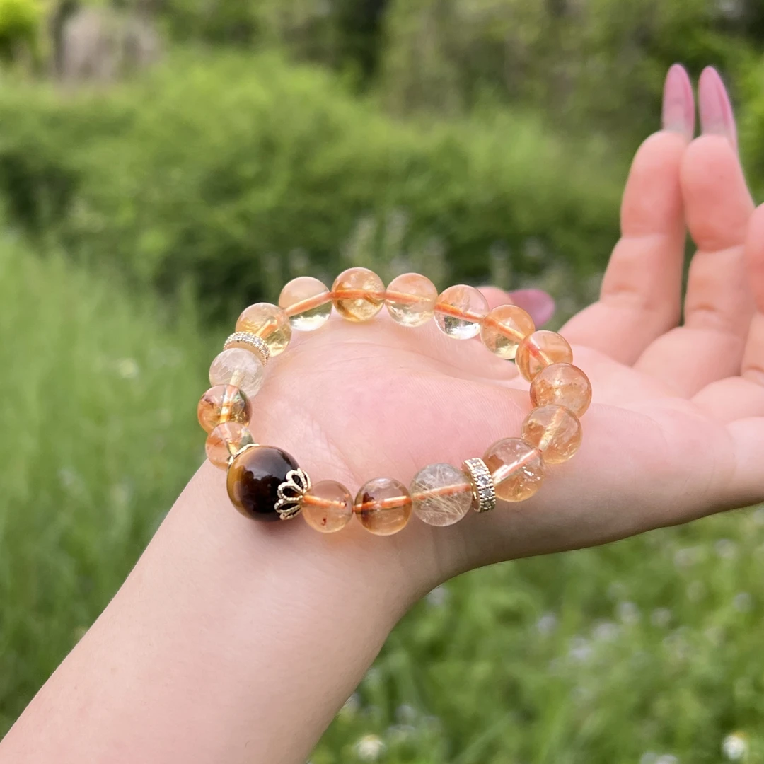 【聚宝】天然黄塔晶手串黄虎眼爆款百搭金发晶手链显白多样性发一