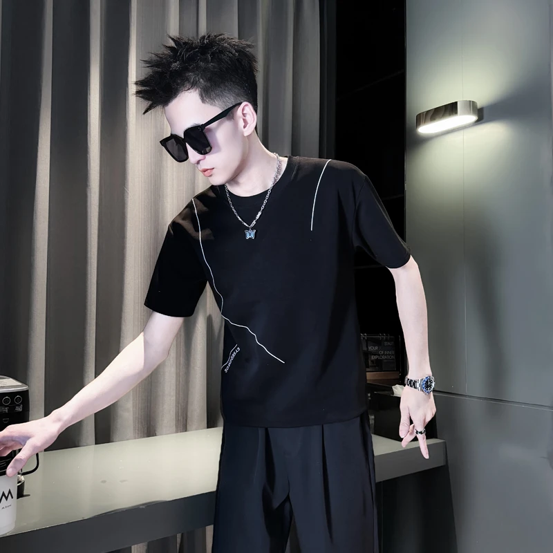 爆款字母短袖T恤男款夏季2025新款潮牌圆领休闲上衣半袖时尚男装