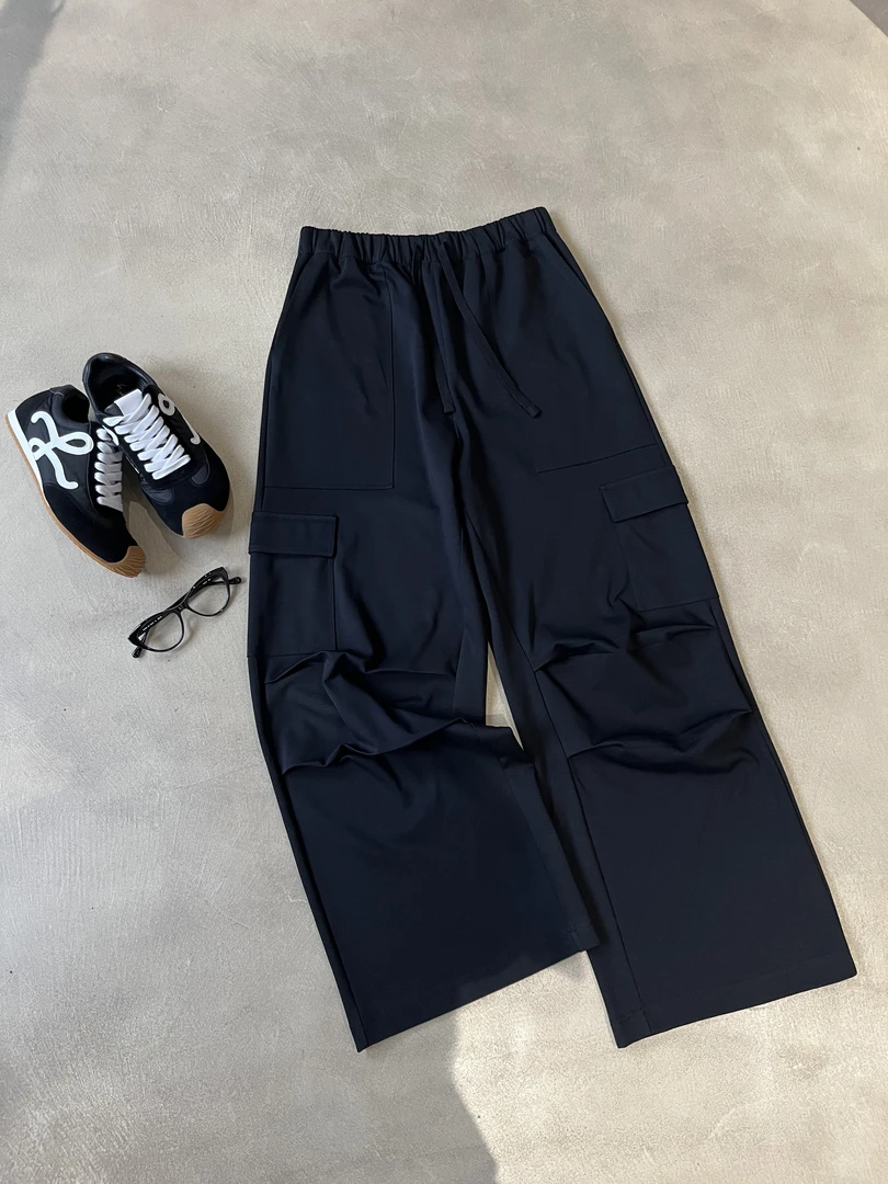 Li Wang/里望2025设计师款  纯棉黑色春夏复古垂感直筒工装裤