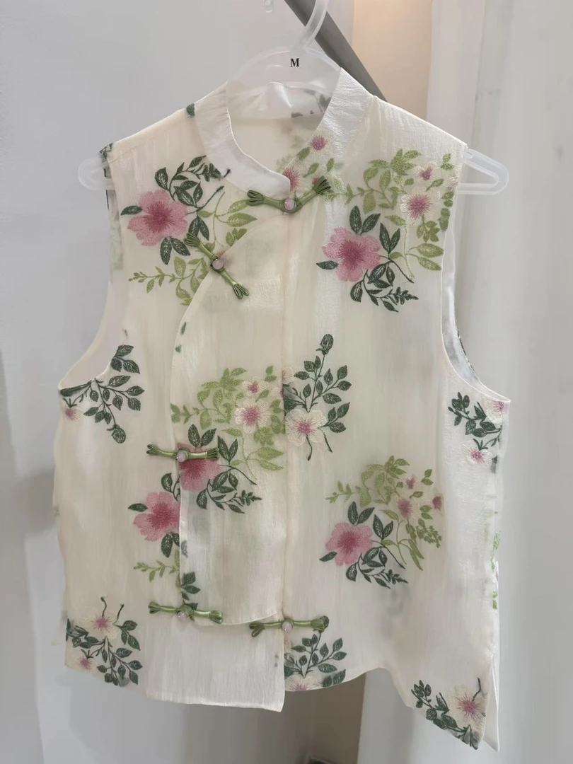 【花秀】立领夏季马甲刺绣薄款马夹夏款中国风上衣无袖BB25X212