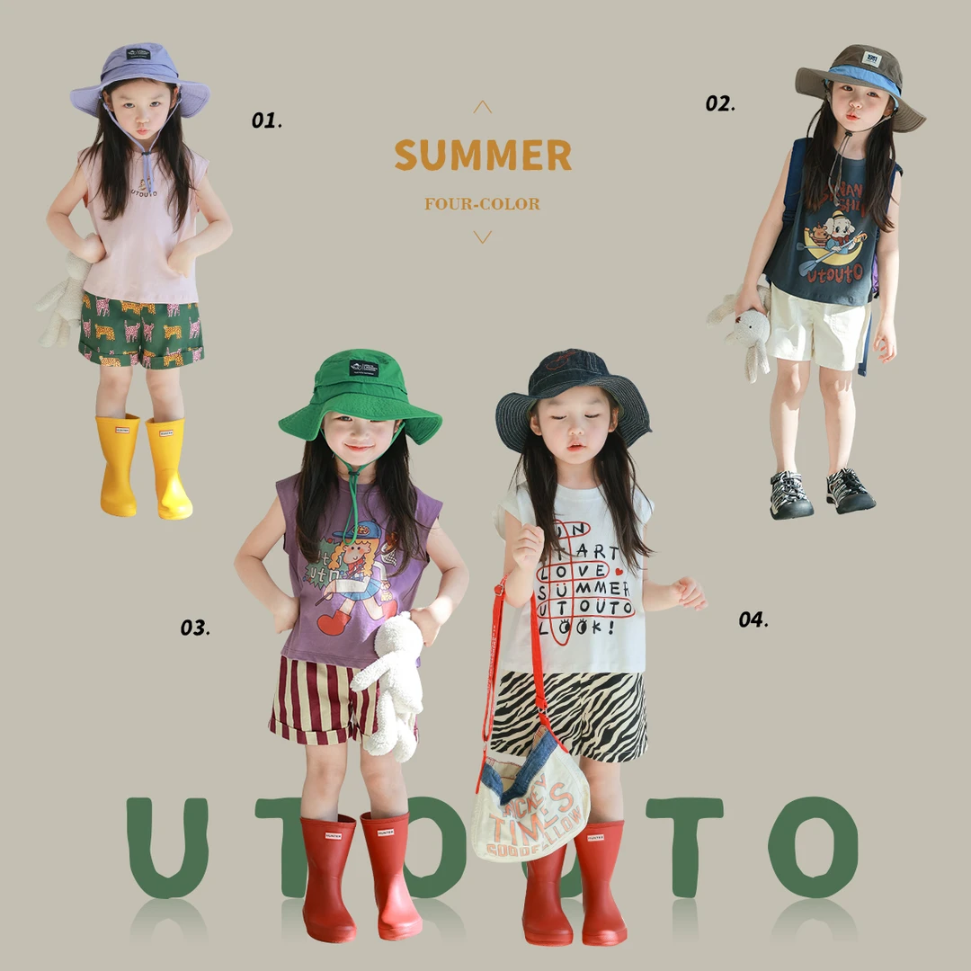 utouto大耳象女童卡通印花无袖背心2024夏季新款女宝2403648