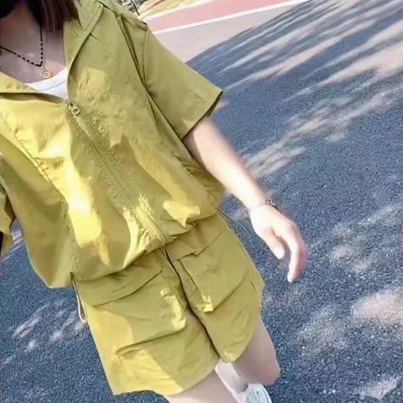 2025夏季新款女士多巴胺洋气减龄短袖短裤运动外套小个子防晒套装