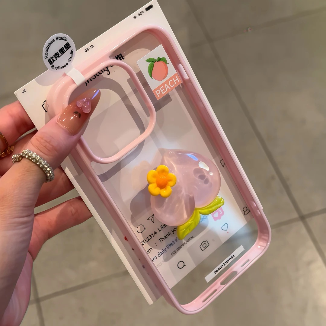 欧克里里夏日水蜜桃适用苹果16promax软边亚克力手机壳1514131211